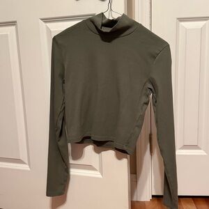 Zara Olive Green Long Sleeve Turtleneck Crop Top